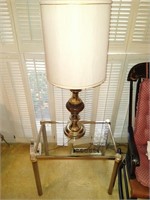 Glass top side table with Brass lamp