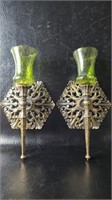 1970s Wall Sconce Candle Holders Homco , Green