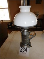 21"TALL METAL BOTTOM LAMP WITH A GLASS SHADE