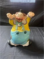 Vtg clown cookie jar, 13” tall