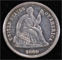 1860 PROOF SEATED LIBERTY HALF DIME CH/GEM PROOF