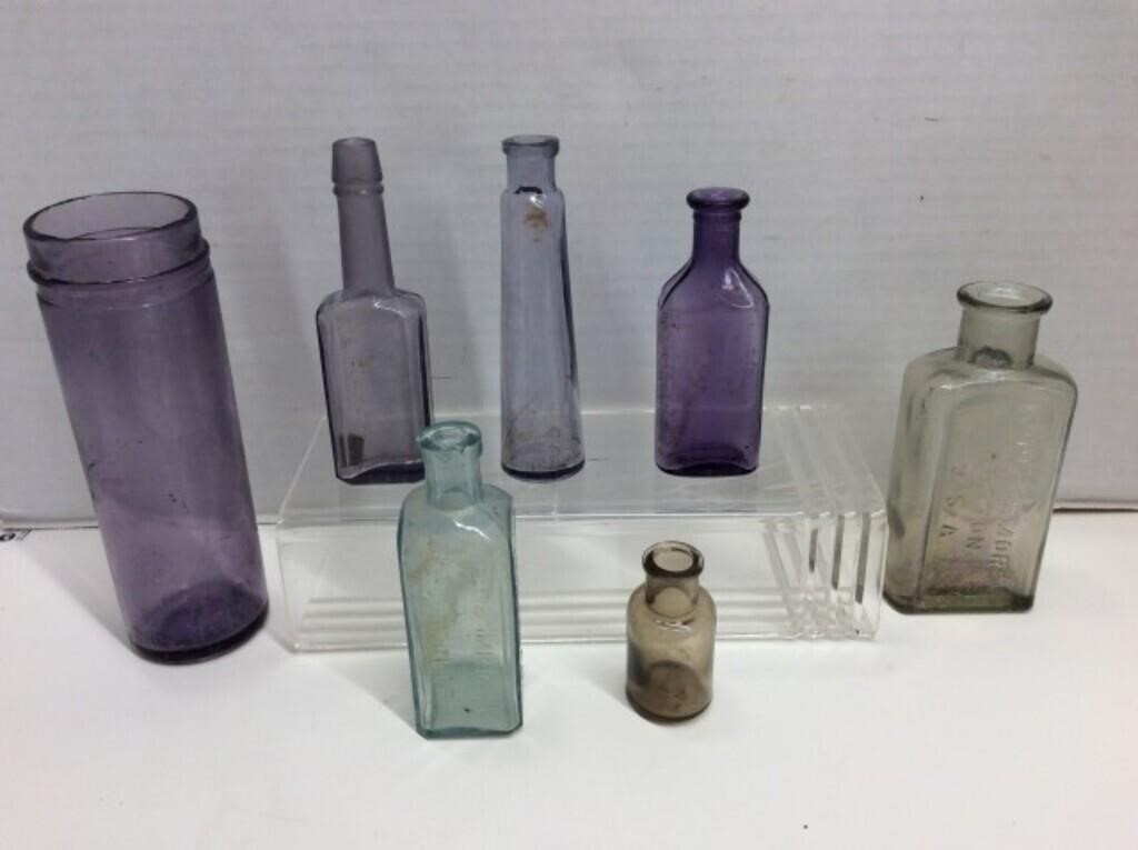 7 Antique Bottles (5 Are Amethyst)