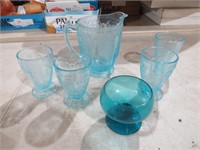 VIN SKY BLUE PITCHER AND WATER GLASSES, MISC