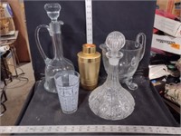 Mixed Vtg Barware & Clear Glass Decanters/Pitcher