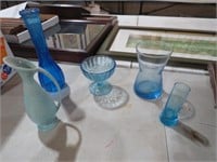 COLL OF COBALT, SKY BLUE, VASES MISC POTTERY