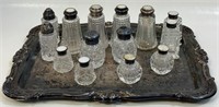 DESIRABLE PRESSED GLASS SHAKERS W STERLING TOPS
