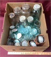 7 Mason Style Jars, Lots of Glass Lids & Many Zinc