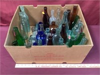 Large Box With Many Various Old Bottles
