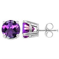 5MM Round Cut Amethyst .9CTW Stud Earrings in Ster