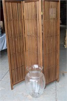Wooden Room Screen & Large Glass vase