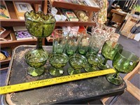 Lot of Green Glassware Cups Vase