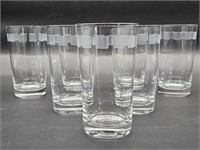 (7) Clear Glass Tumblers w/ Frosted Block Pattern