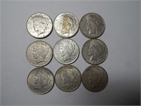 (9) Silver Peace Dollars Assorted Dates