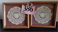 PAIR OF FRAMED DOILIES 8 IN