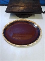 Hull and company brown dripware oval platter 12