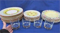 italy "home" dishes & 4 clear glasses (flowers)