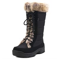 AUSLAND Women's Winter Snow Boots Black Tall Mid-C