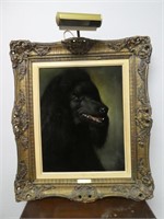 Dog On Black Velvet In Lighted Frame 24" X 28"