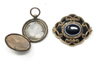 1850 Locket & Victorian Gold Filled Onyx Brooch