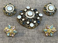 Quality Costume Jewelry Pin & Earrings (Clip-On)