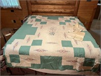 Vintage Handmade Embroidered Quilt + Pillowcases