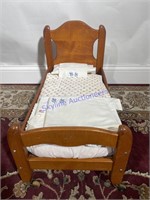 Vintage Doll Bed W/Handmade Sheet Set