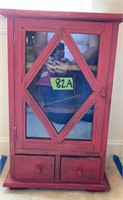 Red Painted Glass Door Wooden Organizer 14x7x22"