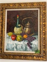 Gucci Signed O/c Painting Still Life Fruit Wine