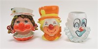 Lot of 3 clown head vases, various condition