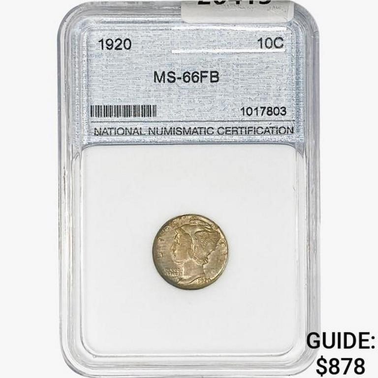 1920 Mercury Silver Dime NNC MS66 FB