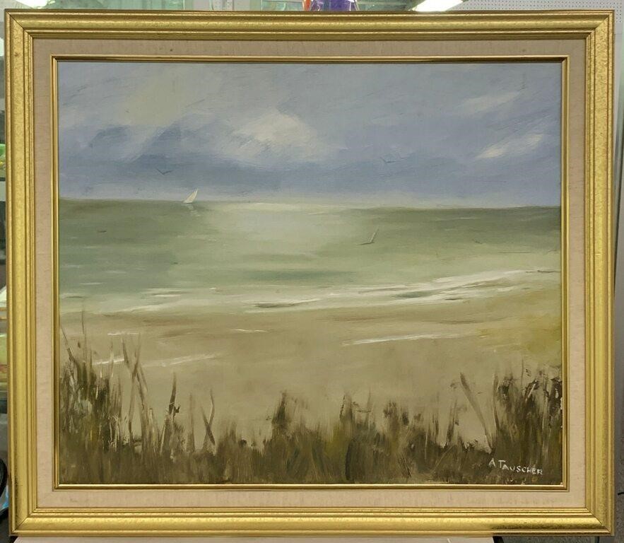 A. Tauscher Oil On Canvas Beach Scene