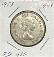 1953 50 Cents Silver Coin- NSF Small Date (SD)