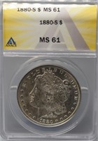 Silver U.S. Morgan 1 Dollar 1880-S ANACS Slab MS 6