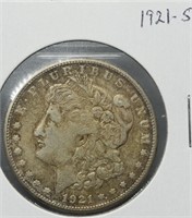 Silver U.S. Morgan 1 Dollar 1921-S Fine