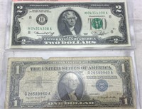 Series 1957A Silver Certificate and 2 Dollar Bill