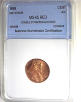 1999 Error Cent NNC MS65 RD