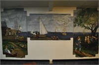 Huge Folk Art Mural Philadelphia Port 168" x 86"