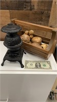 Small Cast Iron Stove, Wooden Fruit Basket