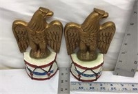 F12) VINTAGE CAST IRON AMERICAN EAGLE DRUM BOOKEND