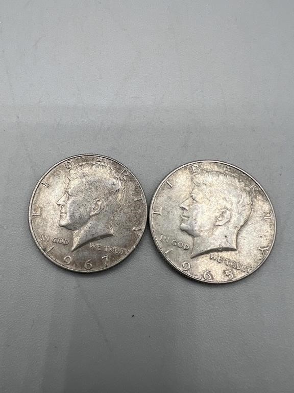 1965, 1967 Kennedy 40% Silver Half Dollars