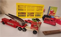 Vintage Toys: Cars, Fire Truck, Elmo Book, etc..