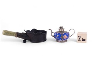 Asian Bronze Jade Warmer & Porcelain Tea Pot