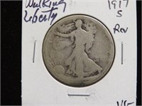 1917 S REVERSE WALKING LIBERTY HALF DOLLAR 90%