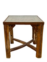 Reclaimed  Thailand Wood Carved Table w/ Glass Top