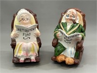 2 Lefton Retirement Fund Ceramic Figurines