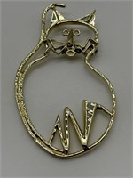 Vintage Huge MCM Gold Tone Kitty Cat Pin