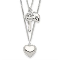 Sterling Silver-2-Strand Heart and Key Necklace