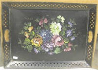 Vintage Tole Painted Metal Tray w/ Handles
