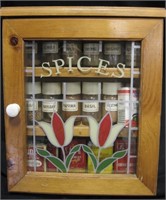 15" x 12" Wood Spice Cabinet With Vintage Spices