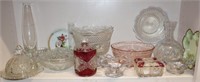 Assorted Vintage Glass; Cranberry lidded jar,